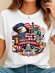 Women’s Crew Neck Summer Tee USA 250th Anniversary Patriotic Print Top
