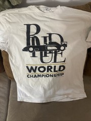 RHUDE World Championship Ivory Cotton Graphic Short Sleeve. Marks Under Arms
