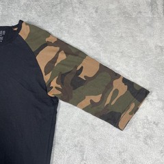 CSG Shirt Mens Medium Black Camo Raglan 3/4 Sleeve Baseball Tee Crew Neck Casual