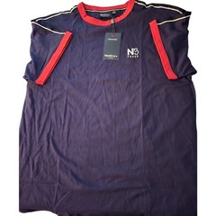 North 564 Navy Blue/Red Trim Logo Graphic S/S Ringer T Shirt EU 3XL US 2XL