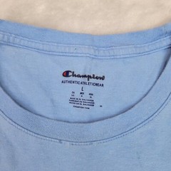 Champion Shirt Mens Large Blue Cotton Crew Classic Spellout Logo Unisex Adult*