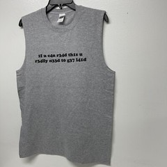 Mens Gildan Muscle T-shirt Gray Graphic tee printed Medium