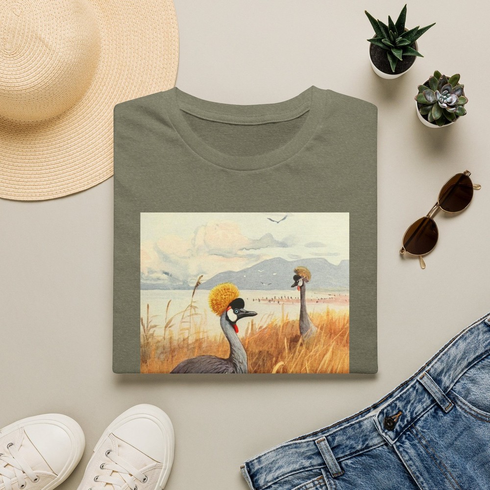 Grey Crowned Crane T-Shirt | Antique African Bird Tee, Wildlife Ornithology Gift