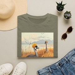 Grey Crowned Crane T-Shirt | Antique African Bird Tee, Wildlife Ornithology Gift