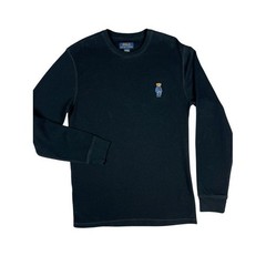 Polo Ralph Lauren Polo Bear Waffle Knit Thermal Sleep Shirt Black Preppy Size M