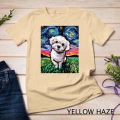 Maltipoo Starry Night White Maltese Poodle Dog Art by Aja T-Shirt Unisex T-shirt