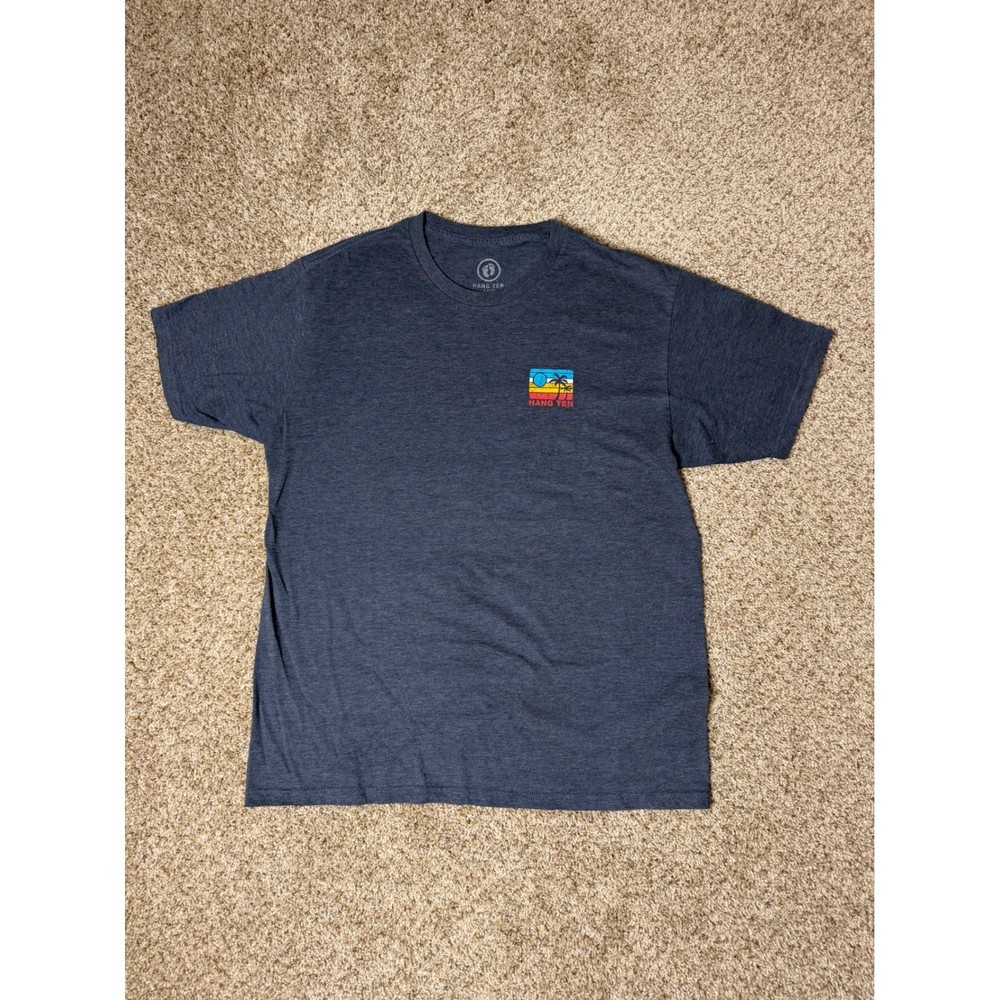 Hang Ten Mens Large Blue Heather Retro Sunset Palm Tree Graphic T-Shirt Surf Tee