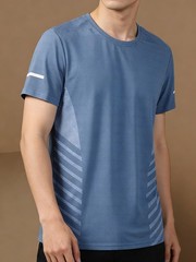 Men’s Ice Silk Mesh T-shirt Round Neck Short Sleeve Moderate Elasticity