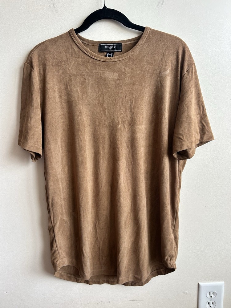 Forever 21 Men’s Brown Faux Suede Crew Neck Shirt M