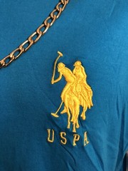 USPA US POLO Blue Yellow Crew Neck Short Sleeve T-Shirt Men’s Large L