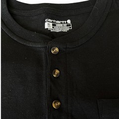 CARHARTT HENLEY SHIRT MENS XLT SHIRT SLEEVE BLACK 100% COTTON CHEST POCKET LOGO
