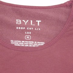 BYLT Drop Cut Lux Long Sleeve Shirt Mens XL Maroon Athletic Curved Hem