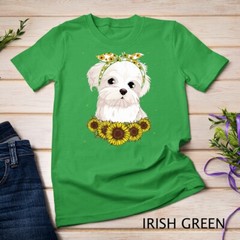 Girls Women Mom Maltese Dog Sunflower Gift T-Shirt Unisex T-shirt