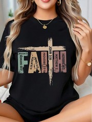 Faith Cross Bible Verse Women’s Christian Spiritual Inspirational Casual Tee