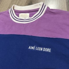 2019 Aime Leon Dore Striped Ribbed Collar Tee Purple Men’s Size Medium