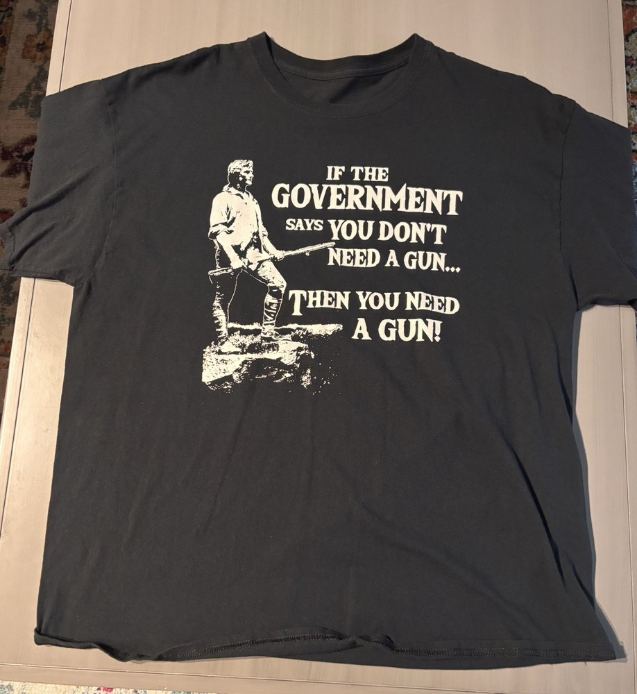 Men’s Black Graphic Print Gun Rights Slogan T-Shirt Crew Neck Short Sleeve 2XL