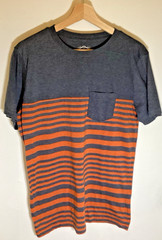 Red Camel Mens SIze L Short Sleeve T-Shirt/Blue-Gray with Orange Stripes/Pocket