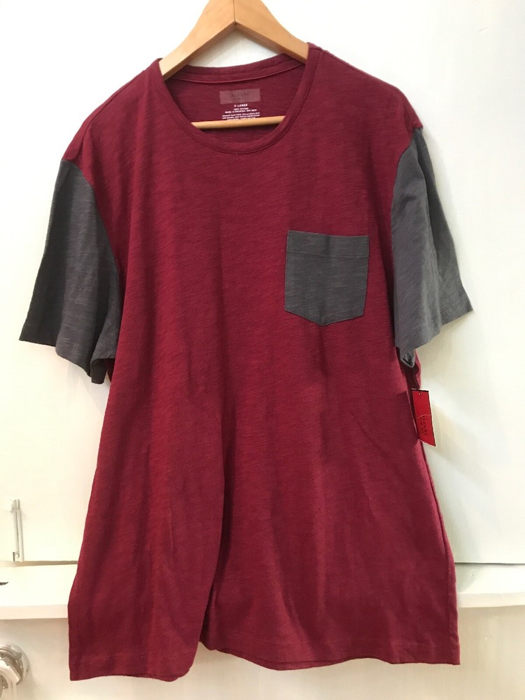 Alfani Mens Slim Fit Crew Neck Pocket T Shirt Tee Burgundy Gray Size XL NWT