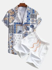 Men Summer Outfit 2-Piece Set Short Sleeve T-Shirt and Shorts Sweatsuit Set