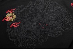 Men Embroidery Dragon T Shirt Hip Hop Streetwear Cotton Short Sleeve Tee