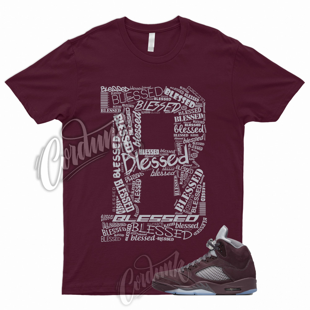 BLESSED Shirt for 5 Deep Burgundy Metallic Silver Light Graphite Bordeaux Maroon