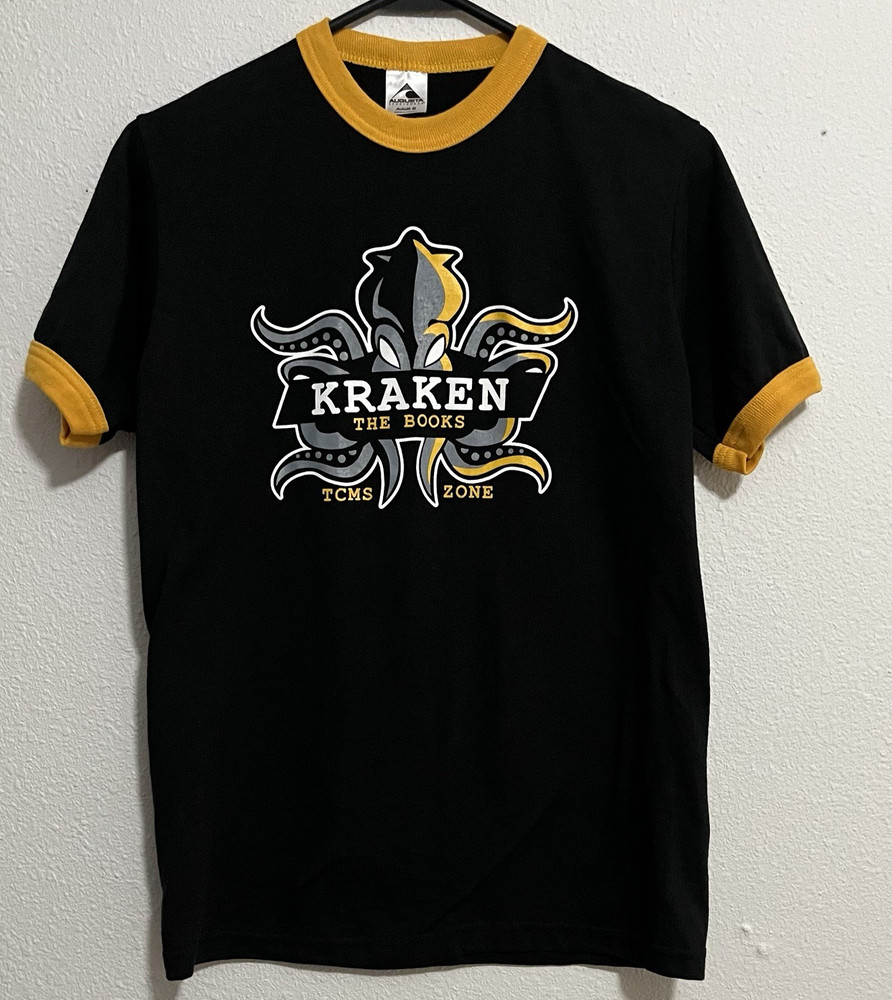 Augusta Sportswear Kraken The Books Graphic Ringer Crew Neck T-Shirt Black S