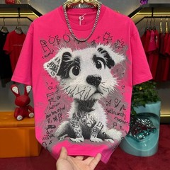 New Men Luxury Diamond Dog Rhinestones Fashion T-Shirt High Quality 3 Colors