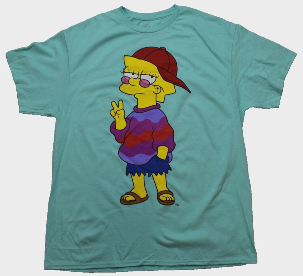 The Simpsons Mens Cool Lisa Simpson Peace Fingers Celadon Shirt New XS-3XL