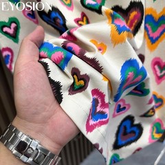 Men Heart Print Short Sleeve T-Shirt Casual Retro Round Neck Summer Cotton Tee