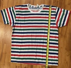 American Apparel Multi Striped Ringer Tee 50 50 Large Made In USA Red Green Blue
