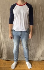 LAT Men’s Size L Red White & Blue 3/4 Sleeve Baseball Raglan Tee