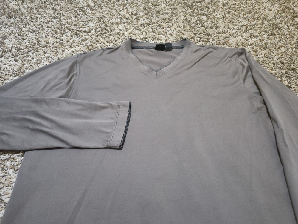 Hugo Boss T Shirt Mens XL Gray Solid Long Sleeve V Neck Pullover Cotton