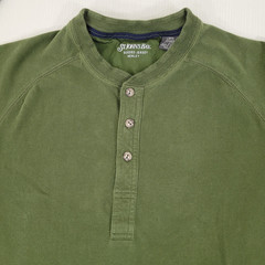 St Johns Bay Mens SZ L 46″ LS Henley Sueded Jersey Forest Green Ribbed Cuffs