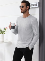 Men’s Crew Neck Shirt Long Sleeve Cotton Soft Comfort Lightweight Casual T-Shirt
