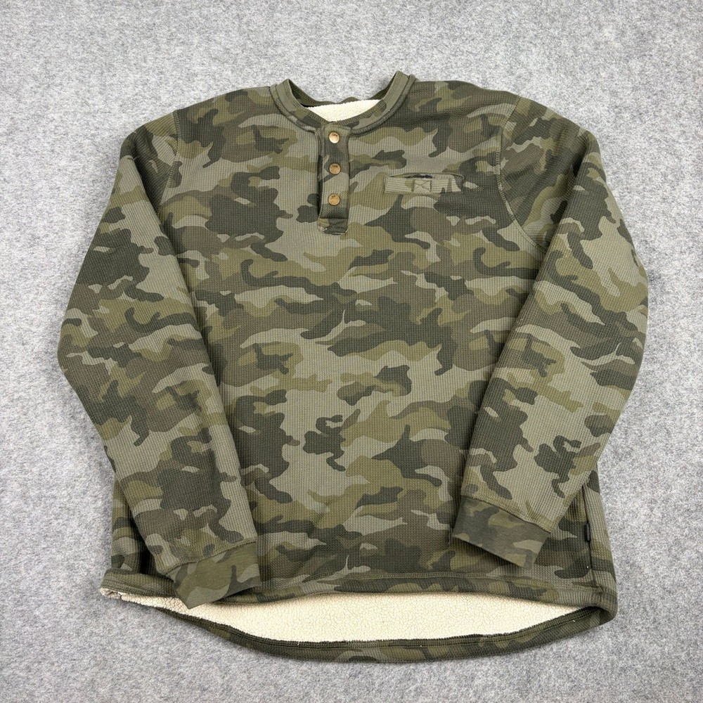 Lee Henley Shirt Mens Large Camo Fleece Lined Waffle Knit Long Sleeve Pullover