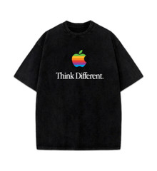 Apple Vintage Logo Think Different Slogan Funny Graphic Design T-Shirt