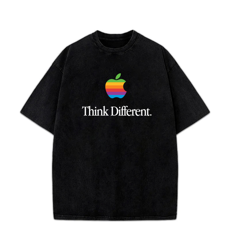 SALE Apple Vintage Logo Think Different Slogan Funny Graphic Design T-Shirt