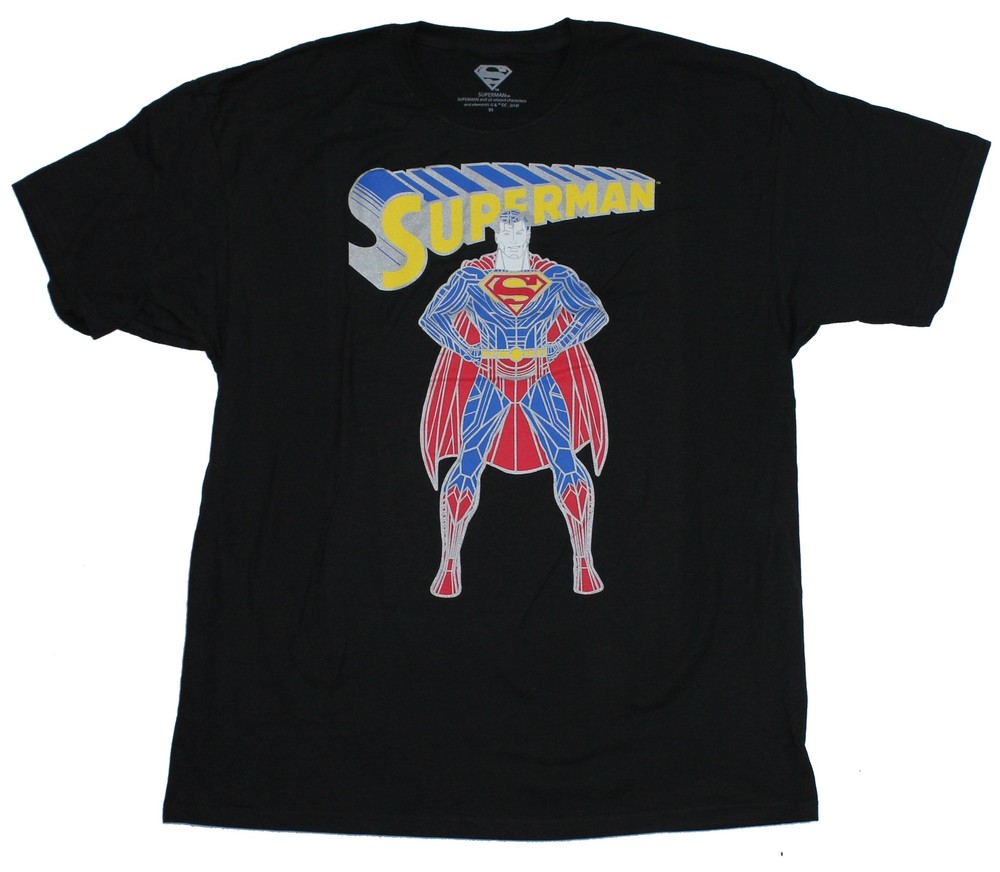 Superman DC Comics Adult New T-Shirt – Stylized Lined Supes Under Logo