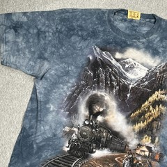 Vintage The Mountain Steam Train Shirt Mens XL Blue Tie-Dye Railroad Art Tee 90s