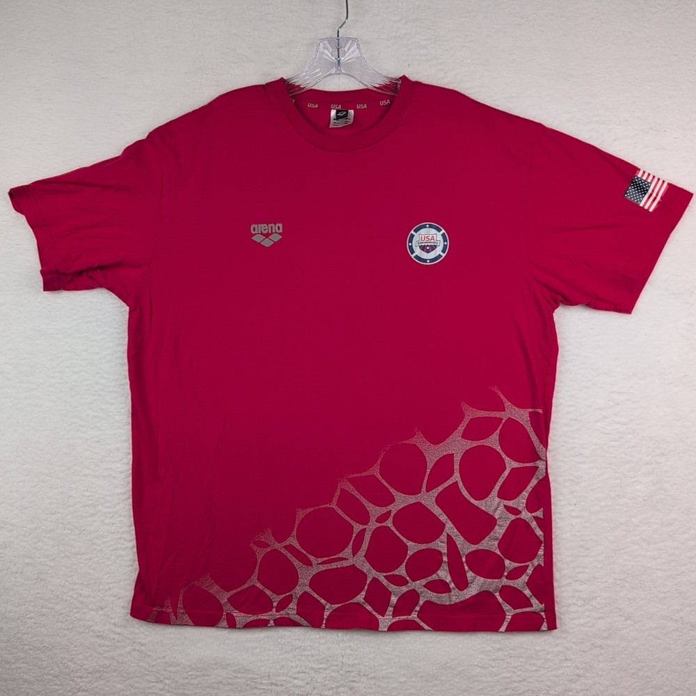 Arena Size XXL Red T-Shirt USA Swimming Team American Flag Short Sleeve Tee 2XL