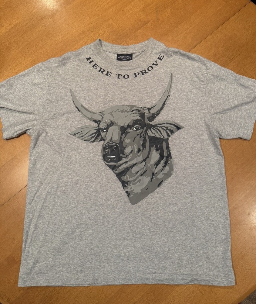 Zach Bryan Shirt Mens L Gray 2023 Tour Double Sided Here to Prove Bull Concerts