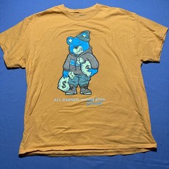 Outrank T-Shirt XL Orange Blue Bear Graphic Money Bags “All Earned” Streetwear