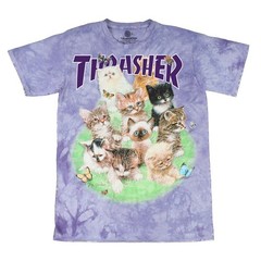 Thrasher Magazine X The Mountain KITTENS Skateboard T Shirt PURPLE TIE DYE