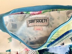 Surf Society Drill Cloth. Teal Blue Crew Neck Miami Retro Flamingo Men’s Size(L)
