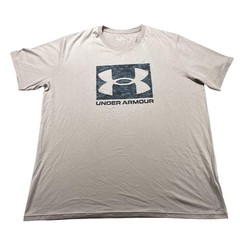 Under Armour Shirt Mens 2XL Beige Camo Box Logo Graphic Tee Loose Fit Training