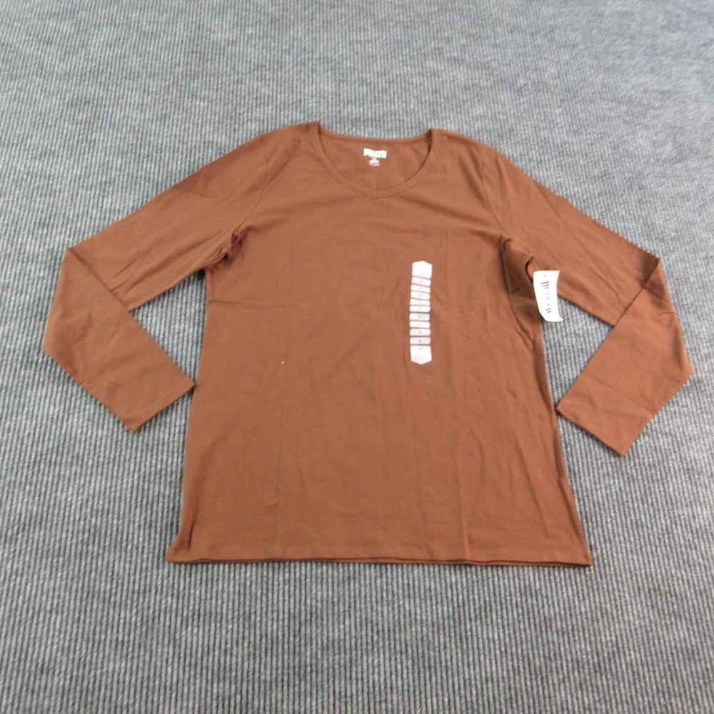 Duluth Trading Co Shirt Mens XL Brown V-Neck Long Sleeve Tagless Stretch NWOT