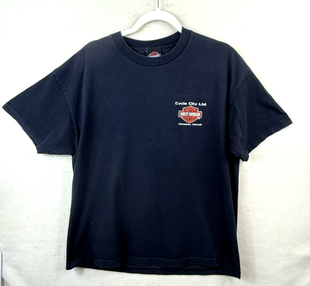 Harley Davidson Men Short Slv Tee Shirt Black Eagle Honolulu Hawaii Pacific XL