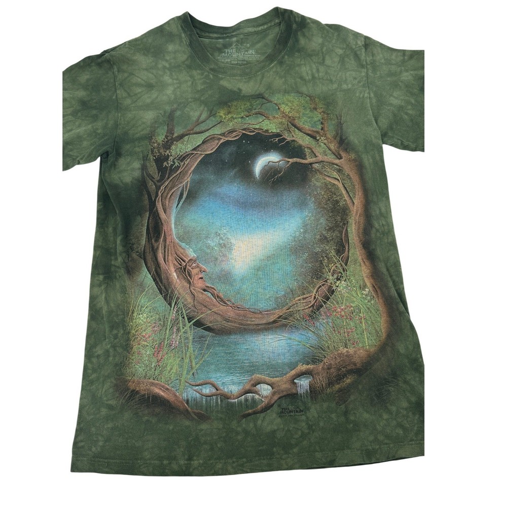 The Mountain Graphic T Shirt Mens S Green Tie Dye Tree Spirit Moon 2004 Vintage