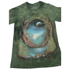 The Mountain Graphic T Shirt Mens S Green Tie Dye Tree Spirit Moon 2004 Vintage