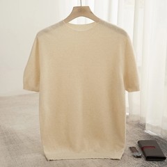 Spring Summer Men’s Short Sleeved Pure Wool T-Shirt Sweater O-neck Solid Color L